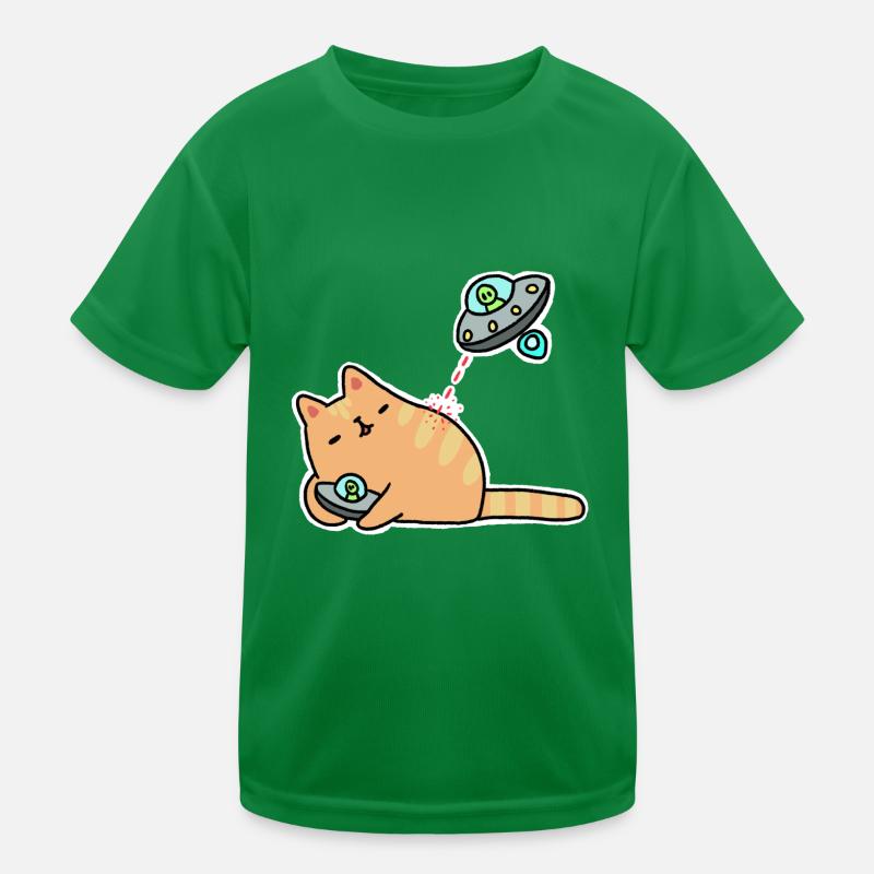 Katze mit UFOs Kinder Funktions-T-Shirt