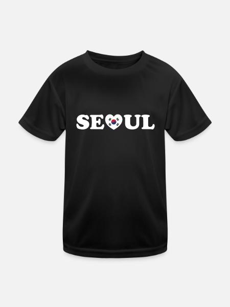 Seoul Love Heart Taegeukgi Flag - Kids Functional T-Shirt - black - Front