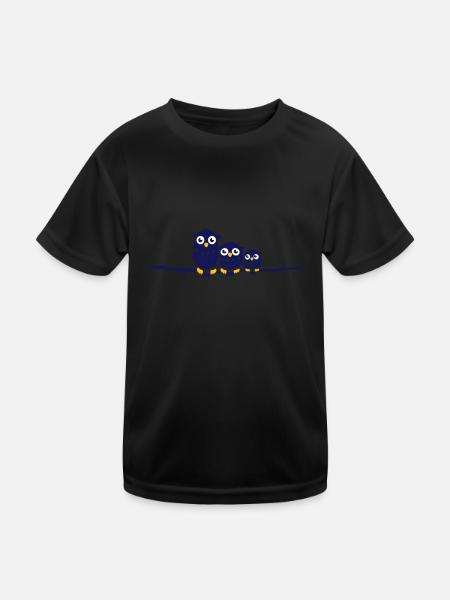 three owls on a branch - Kids Functional T-Shirt - black - Front