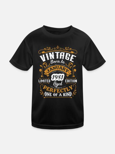 Birthday gift, Vintage born in January 1981 - Kids Functional T-Shirt - black - Front