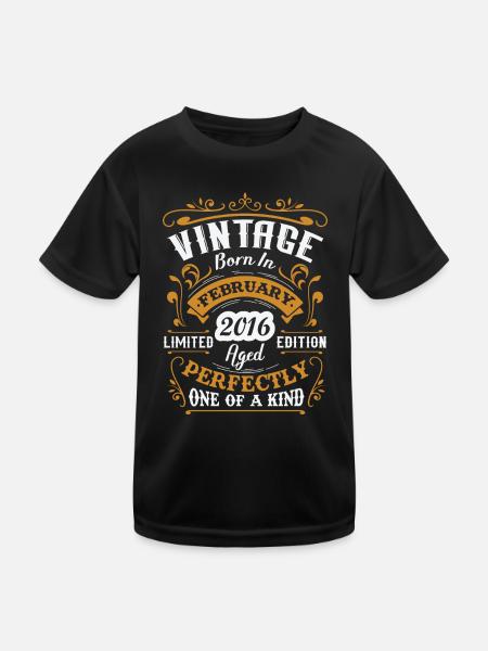 Birthday gift, Vintage born in February 2016 - Kids Functional T-Shirt - black - Front