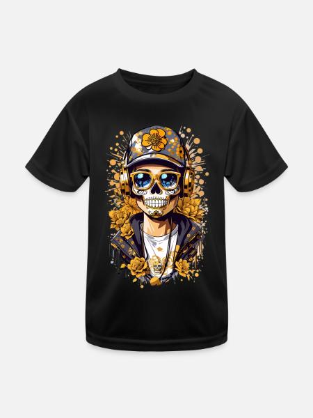 Goldener Zucker Schädel - Kinder Funktions-T-Shirt - Schwarz - Vorne