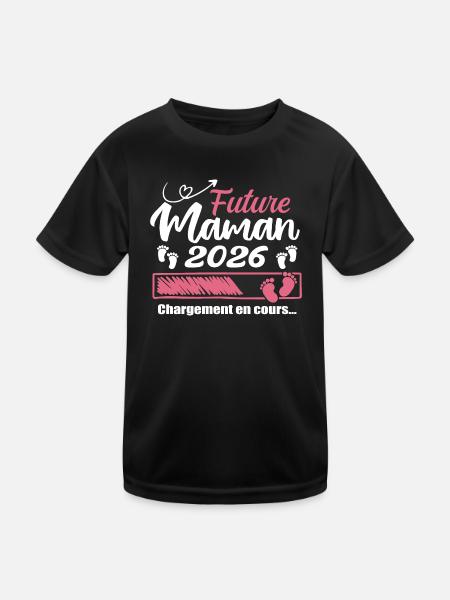 Future Maman 2026 Chargement En Cours - Cadeau - T-shirt sport Enfant - noir - Devant