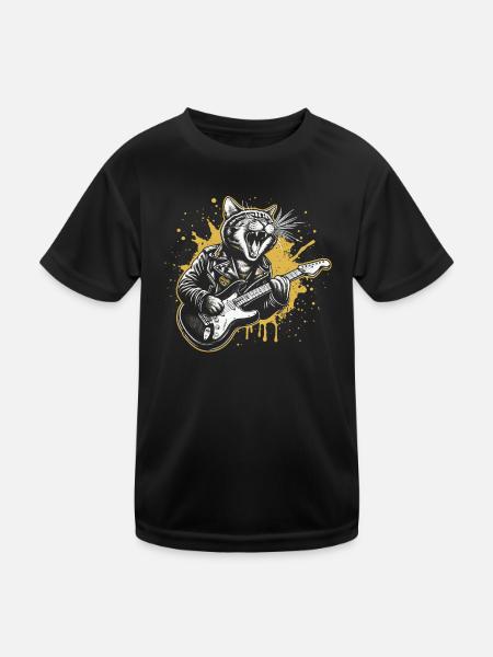 Rock Music Cat Funny Humor Gift Idea - Kids Functional T-Shirt - black - Front