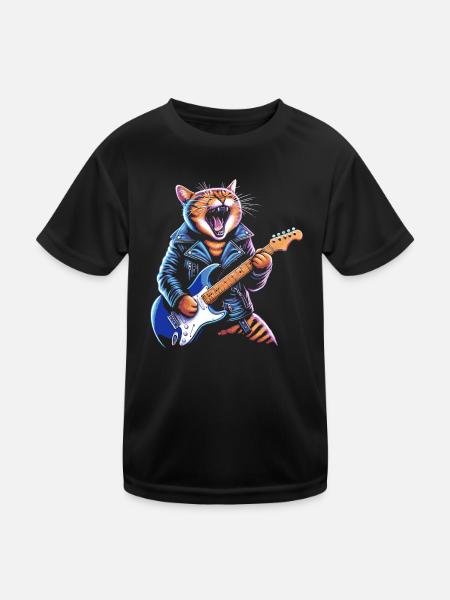 Rock Musik Katze Lustig Humor Geschenkidee - Kinder Funktions-T-Shirt - Schwarz - Vorne