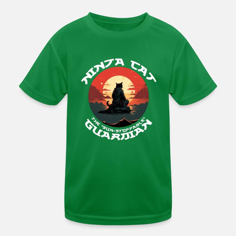 Ninja Black Cat in Front of Red sun Kinder Funktions-T-Shirt