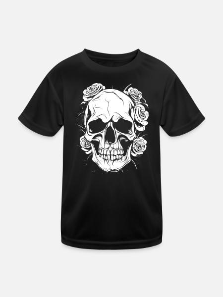 Skull Skull Roses Gothic Rose Goth - Kids Functional T-Shirt - black - Front