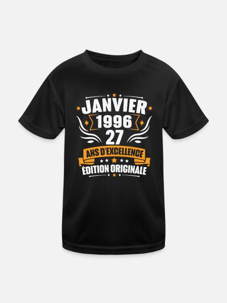 Vintage Cadeau Janvier 1996, 27 Ans Anniversaire - T-shirt sport Enfant - noir - Devant