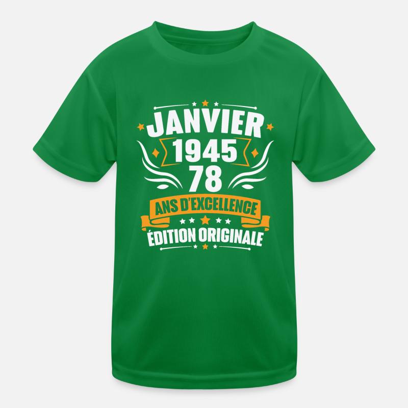 Vintage Cadeau Janvier 1945, 78 Ans Anniversaire T-shirt sport Enfant