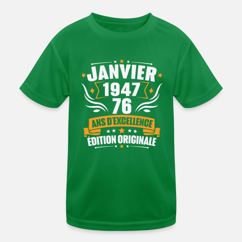 Jahrgangsgeschenk Januar 1947, 76-jähriges Jubiläum Kinder Funktions-T-Shirt