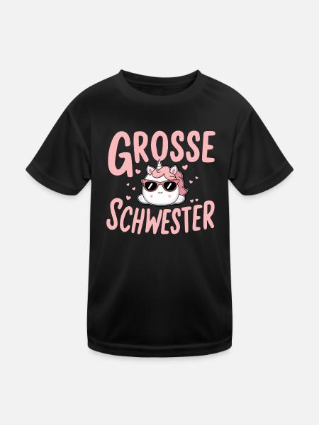 Große Schwester Einhorn Schwangerschaft - Kinder Funktions-T-Shirt - Schwarz - Vorne