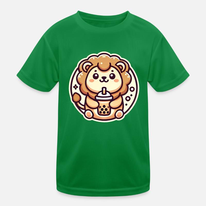Süßer Löwe Bubble Tee Liebhaber Abzeichen Kinder Funktions-T-Shirt