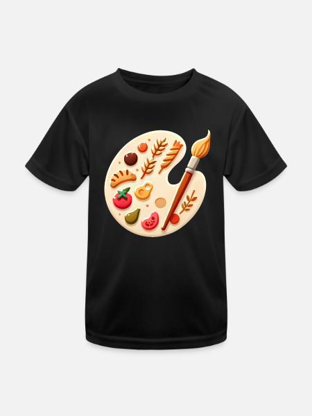 Kulinarische Palette Food Art auf Leinwand - Kinder Funktions-T-Shirt - Schwarz - Vorne