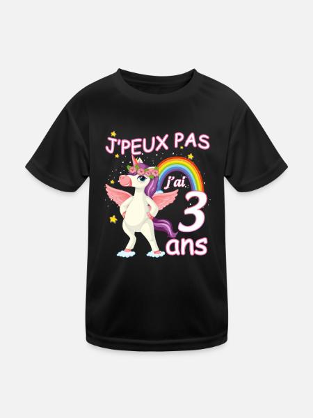 Anniversaire Fille 3 Ans Licorne Magique Ailés - T-shirt sport Enfant - noir - Devant