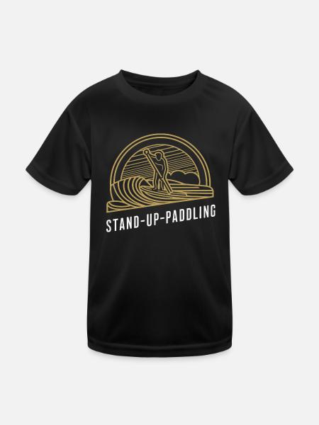 SUP-Paddler Freude Board Wasser Sonne Spaß - Kinder Funktions-T-Shirt - Schwarz - Vorne