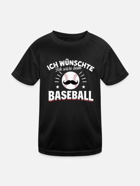 Ich wünschte, ich wäre beim Baseball, Mustache - Kinder Funktions-T-Shirt - Schwarz - Vorne