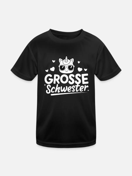 Große Schwester Einhorn Cool Schwanger Nachwuchs - Kinder Funktions-T-Shirt - Schwarz - Vorne