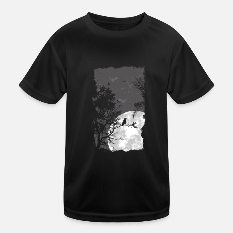 Full moon trees and birds Kids Functional T-Shirt