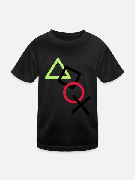 X viereck dreieck symbole controller game kreis lo - Kinder Funktions-T-Shirt - Schwarz - Vorne