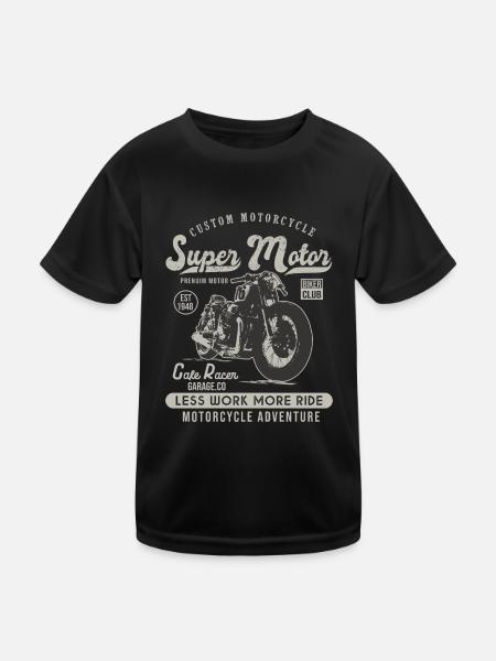 super motor racer motor motor motorcycle custom moto vintage - Kinder Funktions-T-Shirt - Schwarz - Vorne