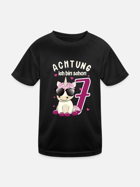 Geburtstag 7 Jahre Kinder Mädchen Einhorn T-shirt - Kinder Funktions-T-Shirt - Schwarz - Vorne