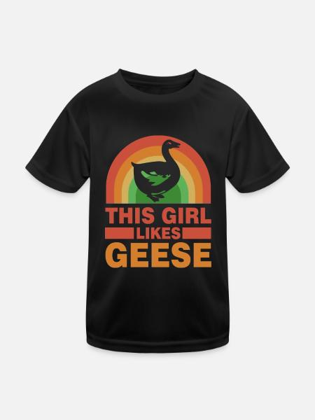 Mädchen mag Gänse Natur Wildtiere Nette Gans - Kinder Funktions-T-Shirt - Schwarz - Vorne