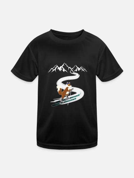 Skitour Tourenski Fuchs Berg Motiv - Kinder Funktions-T-Shirt - Schwarz - Vorne