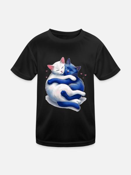 Katzen kuscheln miteinander - Kinder Funktions-T-Shirt - Schwarz - Vorne