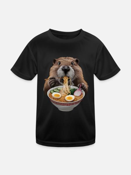 Biber Ramen - Kinder Funktions-T-Shirt - Schwarz - Vorne