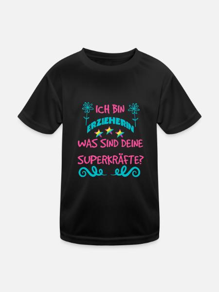 Erzieherin mit Superkräften - Kinder Funktions-T-Shirt - Schwarz - Vorne