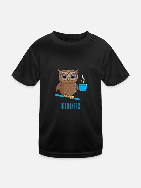 Nachteule mit Kaffee - Kinder Funktions-T-Shirt - Schwarz - Vorne