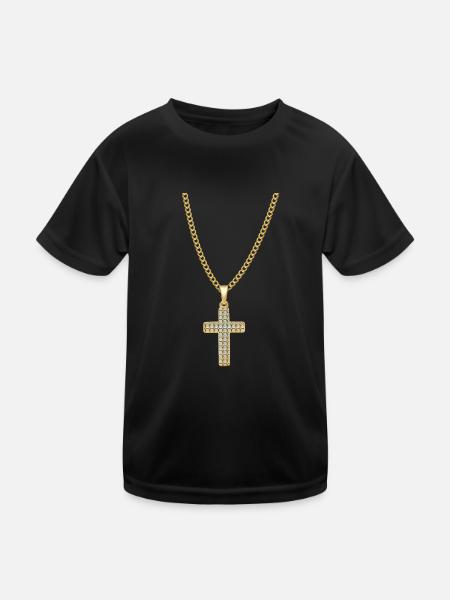 Halskette Jesus Christus Kreuz Geschenk - Kinder Funktions-T-Shirt - Schwarz - Vorne