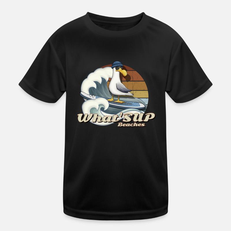 WHAT SUP Beaches Stand Up Paddle Surfer Seagull Kids Functional T-Shirt
