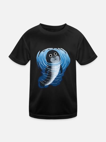 Seerobbe Robbe Meerestiere unter Wasser Kinder - Kinder Funktions-T-Shirt - Schwarz - Vorne
