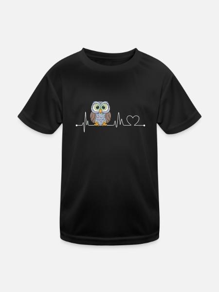 Eulen Herzschlag Heartbeat EKG Eule Puls Süßes Eul - Kinder Funktions-T-Shirt - Schwarz