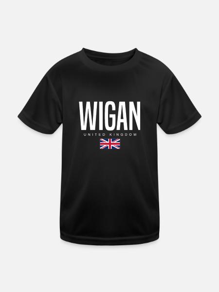 Wigan England Großbritannien - Kinder Funktions-T-Shirt - Schwarz - Vorne