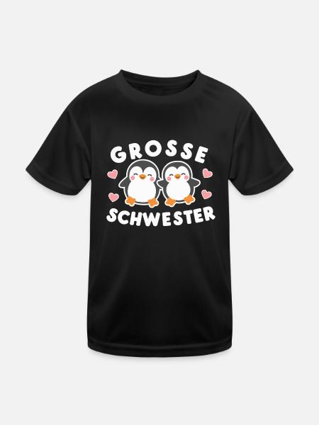 Große Schwester Pinguin-Motiv - Kinder Funktions-T-Shirt - Schwarz - Vorne
