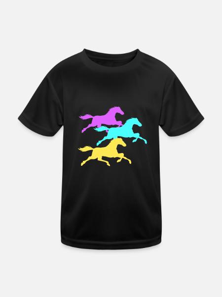 Pferd - Kinder Funktions-T-Shirt - Schwarz