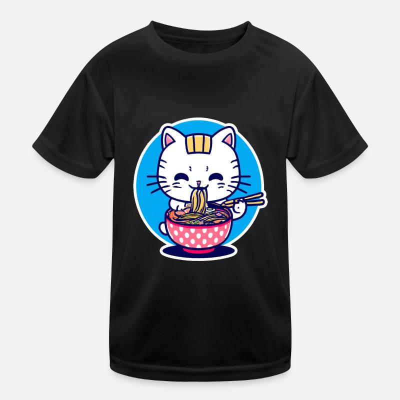 Niedliche Katze isst Ramen - Anime - Manga Kinder Funktions-T-Shirt