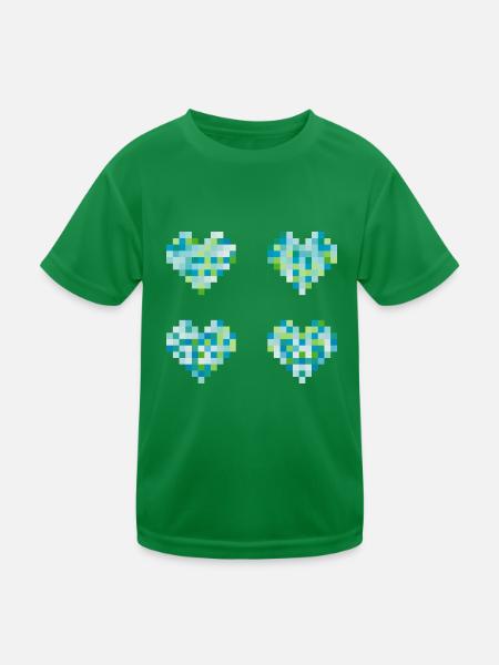 4 Pixel Herzen - neon pastel Farben - blau - grün - Kinder Funktions-T-Shirt - Kelly Green - Vorne