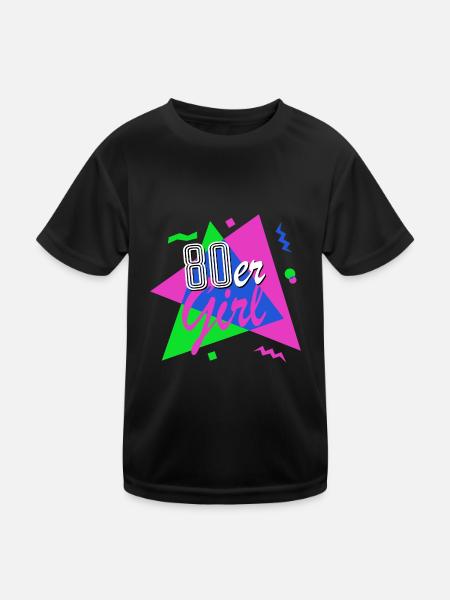 80er Girl - 80er Jahre - bunt + verrückt - retro - Kinder Funktions-T-Shirt - Schwarz - Vorne