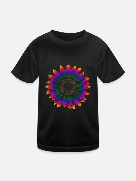 Rainbow Sonnenblume - Sonne - gute Laune - Kinder Funktions-T-Shirt - Schwarz - Vorne