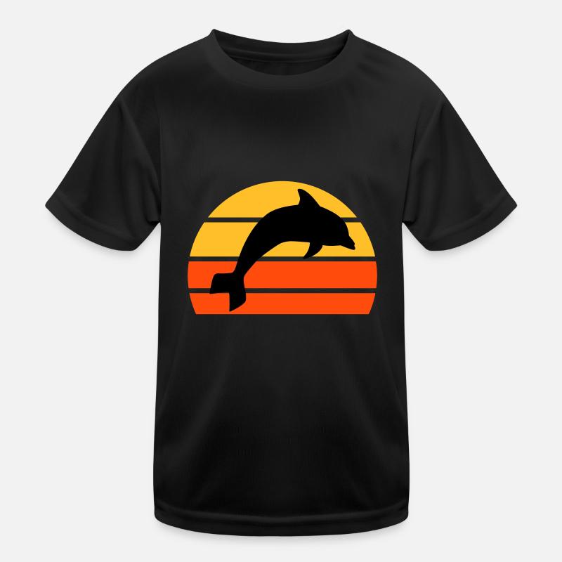 Springender Delphin vor einer geteilten Halbsonne Kinder Funktions-T-Shirt