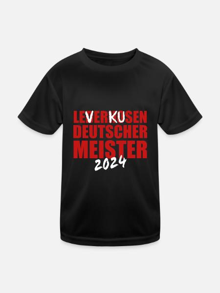 Leverkusen - Deutscher Meister 2024 - Kinder Funktions-T-Shirt - Schwarz - Vorne