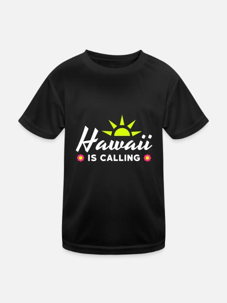 Hawaii is calling (sun, sun rays, flowers) - Kids Functional T-Shirt - black - Front