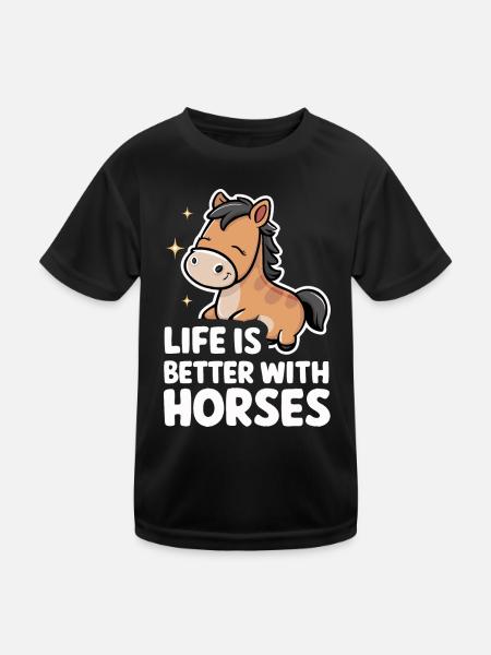 Pferd Pferde Reiten Pferdereiten Sprungreiten - Kinder Funktions-T-Shirt - Schwarz - Vorne