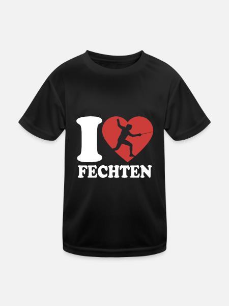 I Love Fechten - Herz - Sport - Kinder Funktions-T-Shirt - Schwarz - Vorne