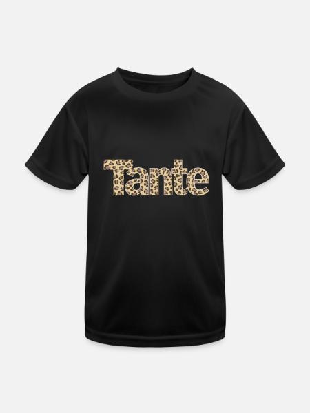 Tante Leopard Liebe Cool Spaß Familie - Kinder Funktions-T-Shirt - Schwarz - Vorne