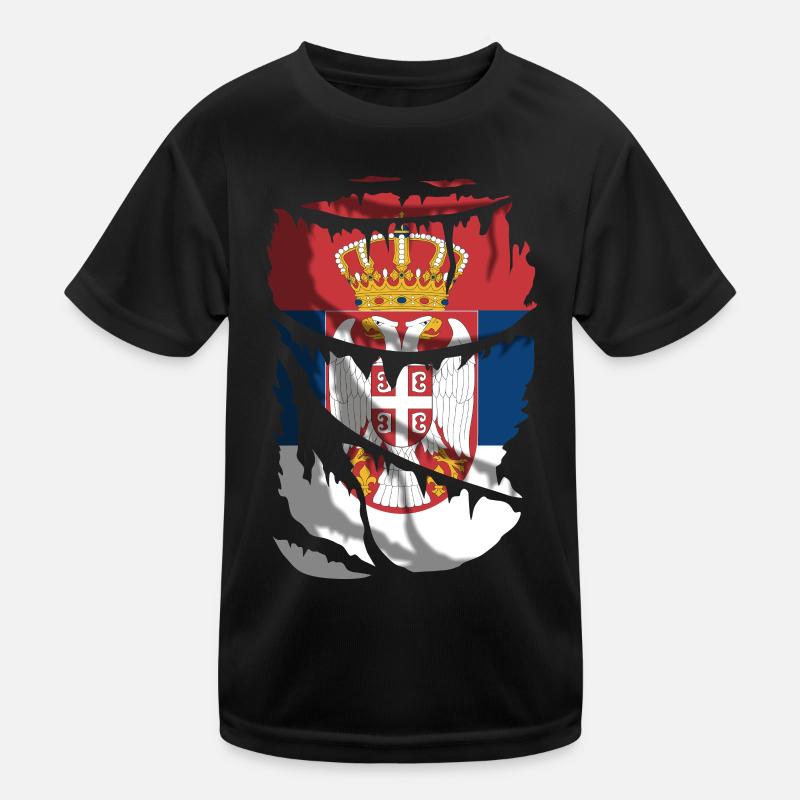 Drapeau de Serbie, effet tissu cassé ou déchiré T-shirt sport Enfant