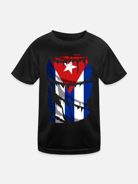 Flag of Cuba, broken fabric effect - Kids Functional T-Shirt - black - Front